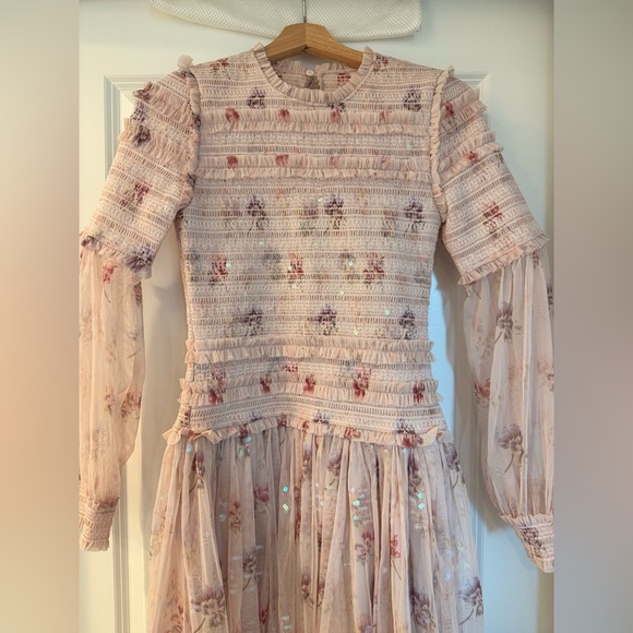 Needle & Thread sequin mini dress with sheer sleeves in dusty mauve US2/XS - Picture 3 of 10